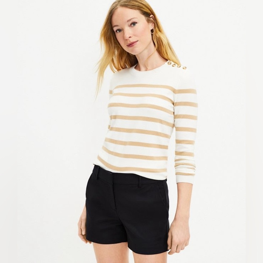 LOFT Striped Shoulder Button Sweater